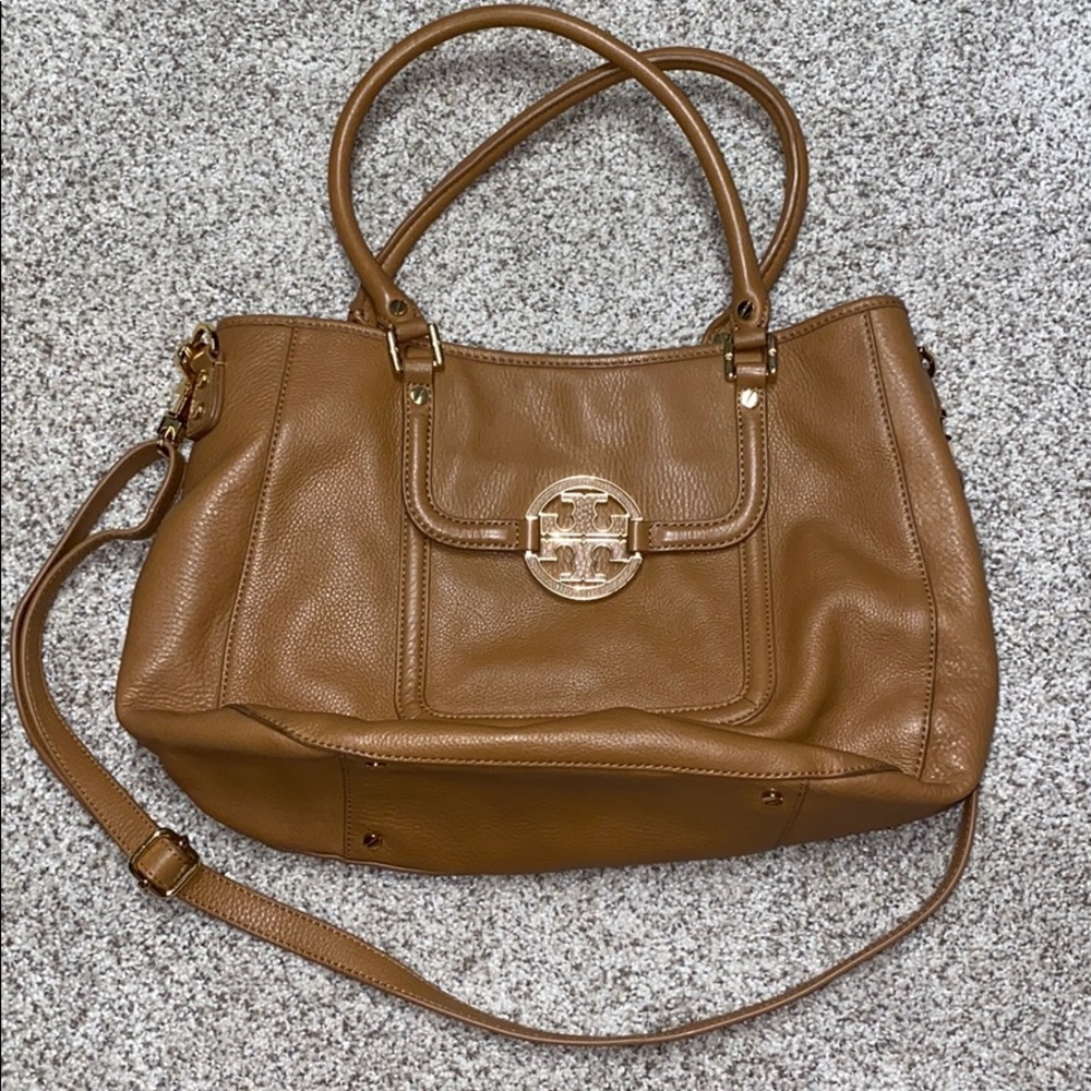 Tory Burch leather, interior lined tote. cardamom